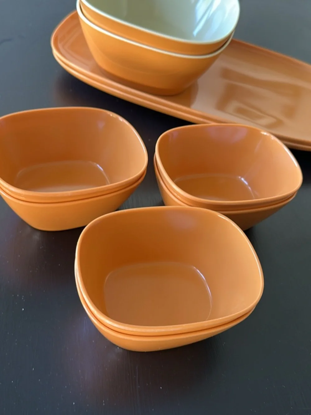 Pier One pumpkin Orange melamine Serving Bowl and Dip Set